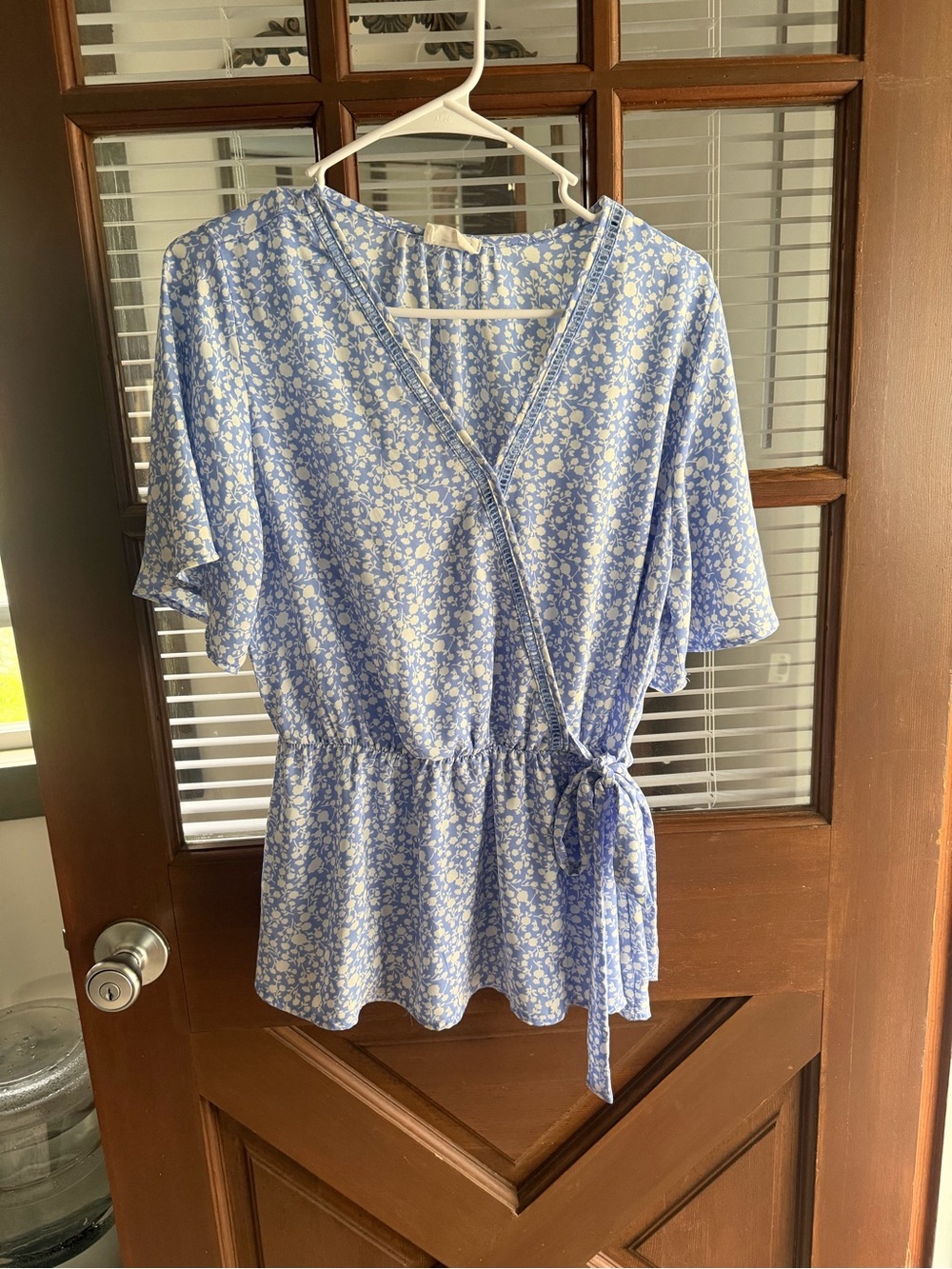 Sienna Sky Blue Floral Wrap Peplum Blouse